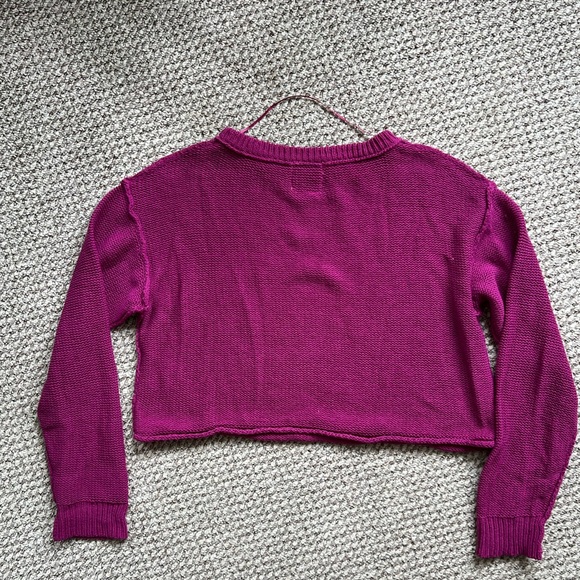 Free People We The Free Inside Out Knit Pullover Sweater Magenta Strut - Picture 3 of 10